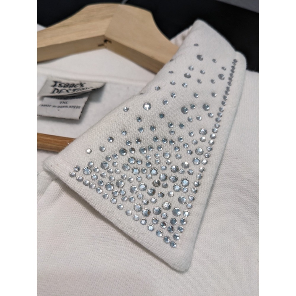 Isaac's‎ DESIGNS Sweatshirt Jacket Zip Embellished Sparkly Rhinestones White 1XL - Picture 10 of 16